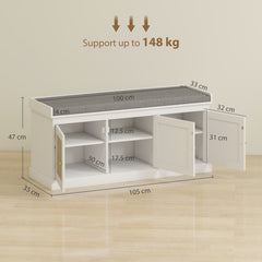 Fynco - Shoe Storage Bench with Woven Rattan Doors, Seat - White