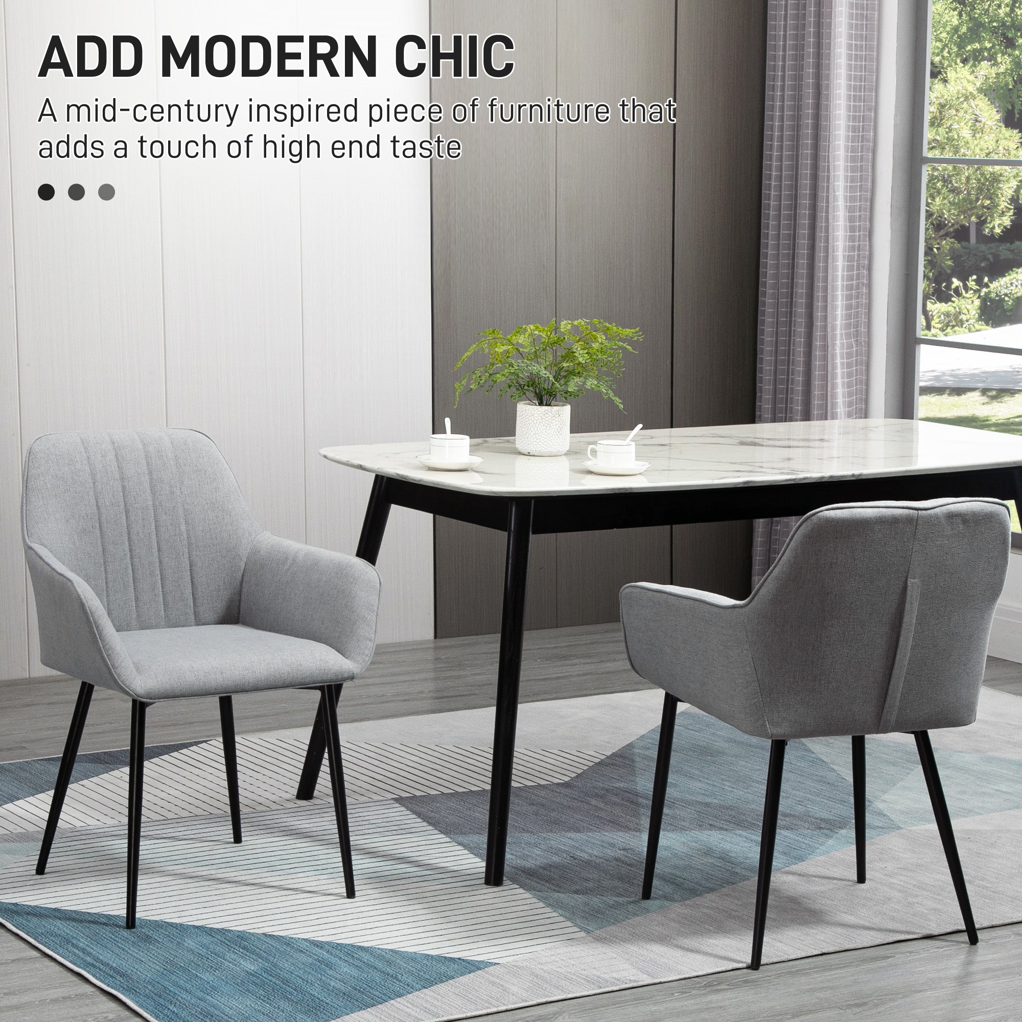 Dining Chairs Set of 4, Upholstered Linen Fabric Kitchen Chairs with Metal Legs for Living Room Dining Room, Light Grey