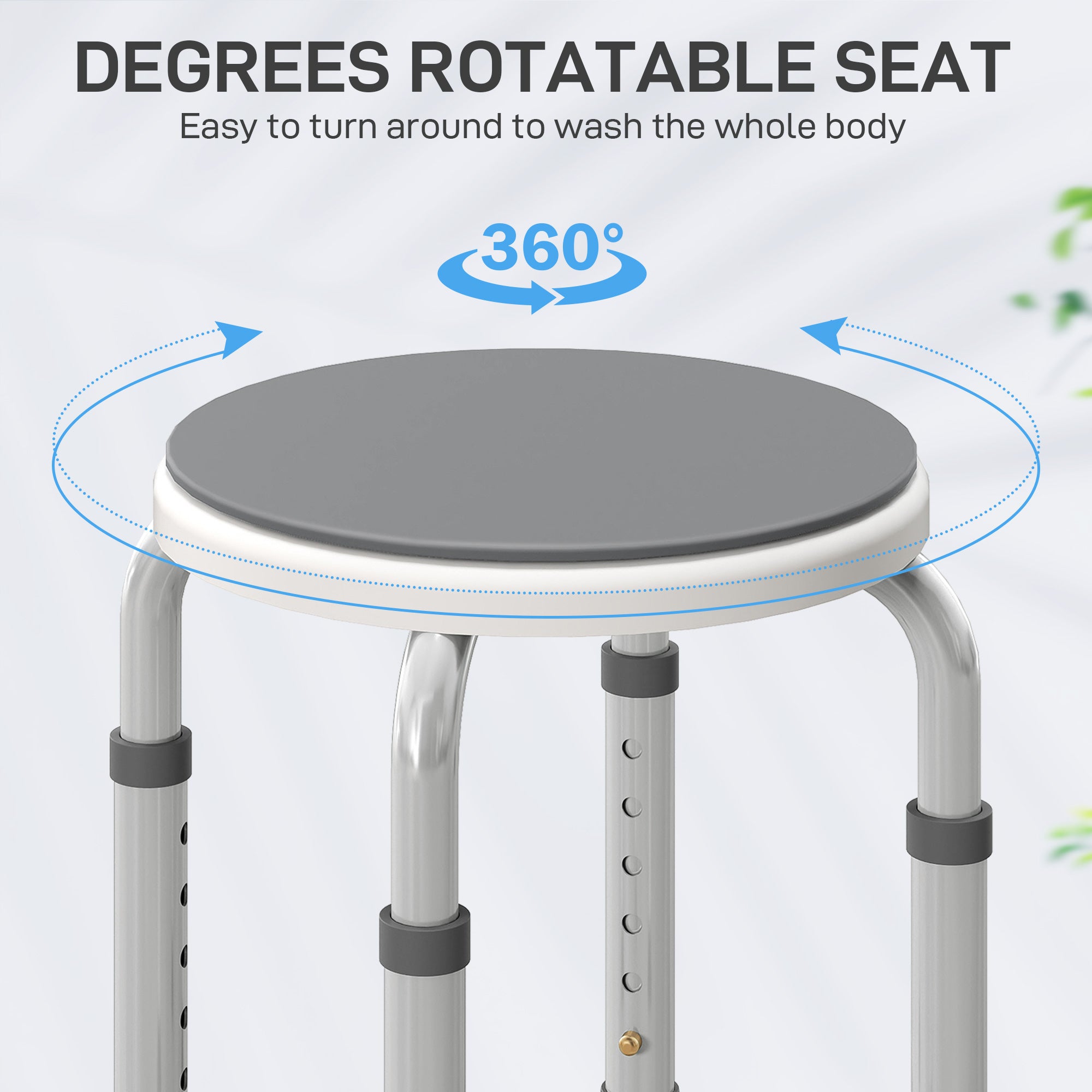 Fynco - 360° Swivel Shower Chair, Height Adjustable Aluminium Shower Stool with Non-Slip Feet for Disabled, Elderly, Grey
