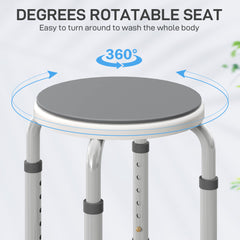 Fynco - 360° Swivel Shower Chair, Height Adjustable Aluminium Shower Stool with Non-Slip Feet for Disabled, Elderly, Grey