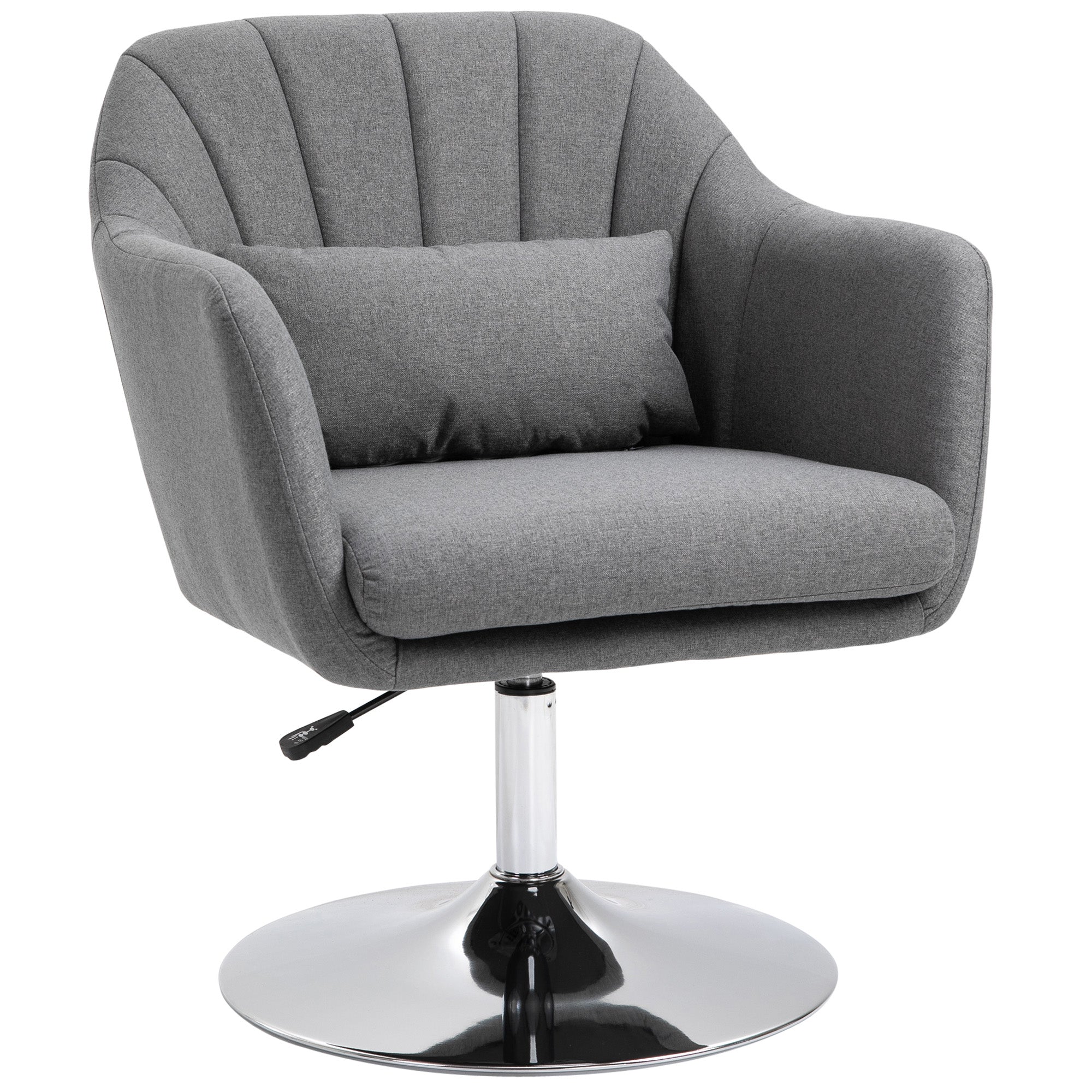Swivel Linen Fabric Accent Chair for Living Room Contemporary Vanity Armchair with Adjustable Height Thick Cushion Lumbar Support Armrest for Bedroom Office Dark Grey