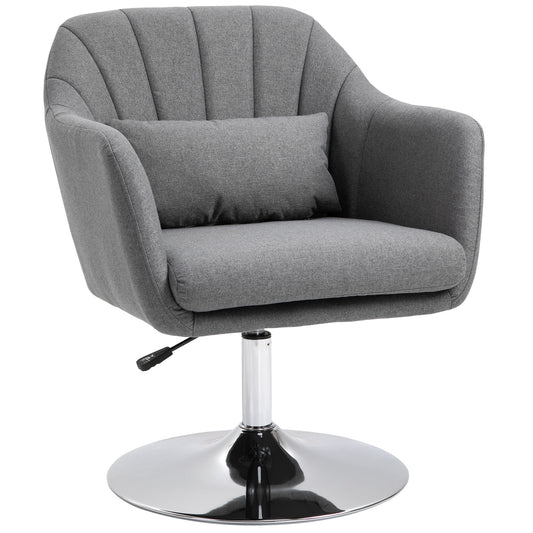 Swivel Linen Fabric Accent Chair for Living Room Contemporary Vanity Armchair with Adjustable Height Thick Cushion Lumbar Support Armrest for Bedroom Office Dark Grey