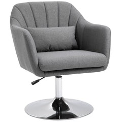 Swivel Linen Fabric Accent Chair for Living Room Contemporary Vanity Armchair with Adjustable Height Thick Cushion Lumbar Support Armrest for Bedroom Office Dark Grey
