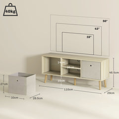 TV Cabinet Stand Unit for TVs up to 50'' with Foldable Drawers, Entertainment Centre for Living Room Natural