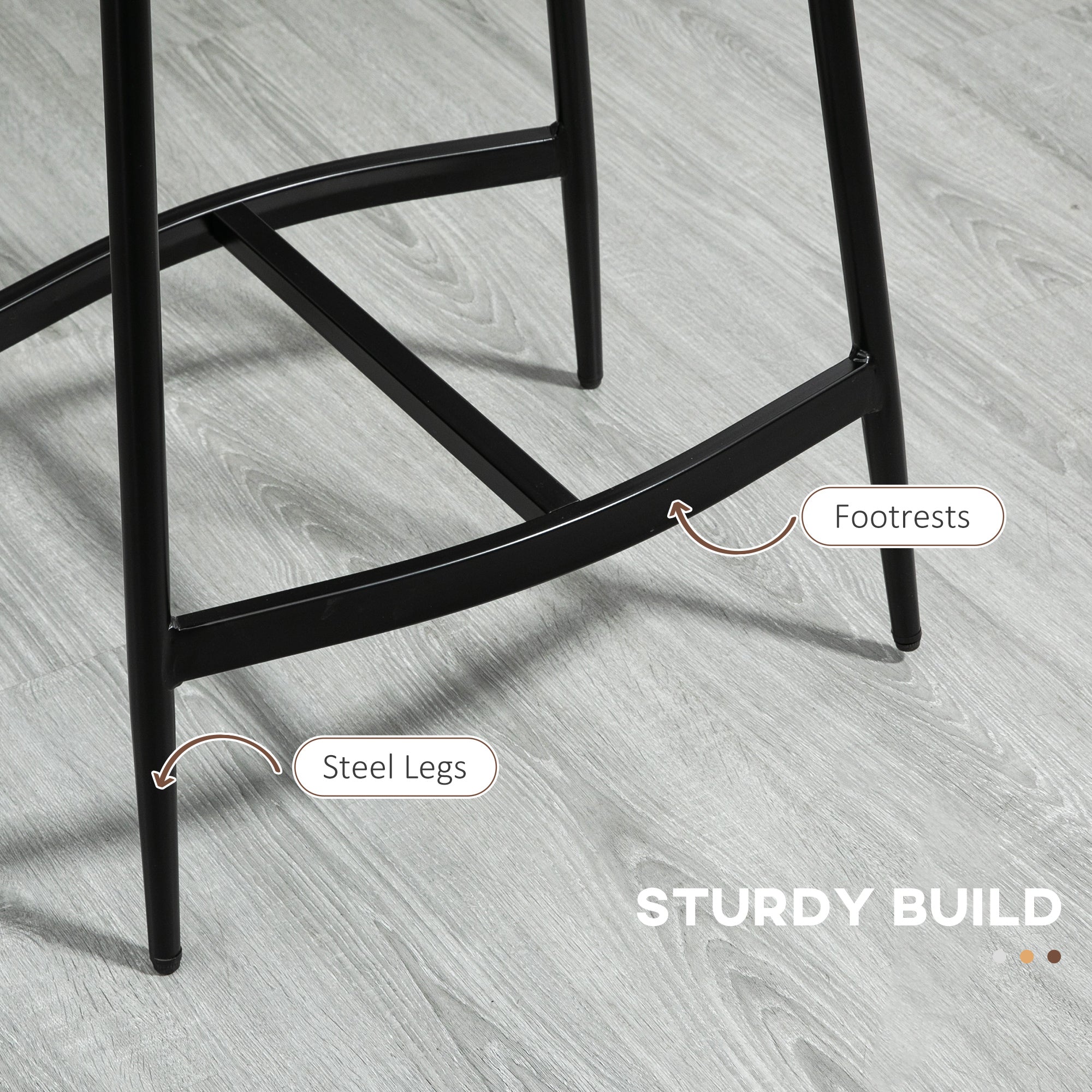 Breakfast Bar Stools Set of 2, Microfibre Upholstered Barstools, Industrial Bar Chairs with Curved Seat and Steel Frame for Dining Room, Kitchen, Brown