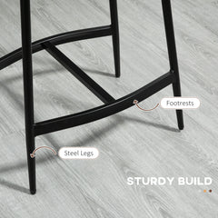 Breakfast Bar Stools Set of 2, Microfibre Upholstered Barstools, Industrial Bar Chairs with Curved Seat and Steel Frame for Dining Room, Kitchen, Brown