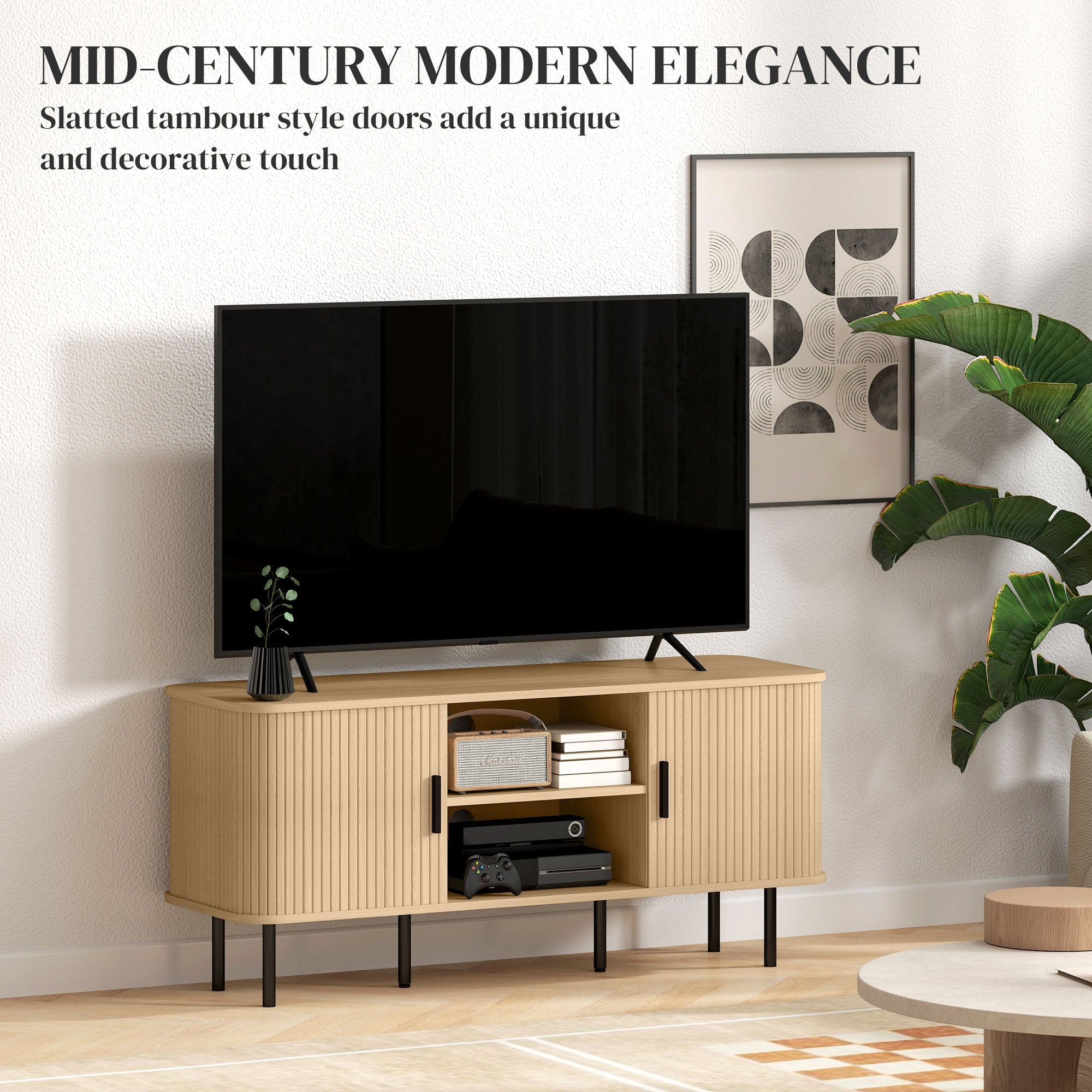 TV Stand Cabinet for TVs up to 55 Inches, TV Unit with Storage Shelves and Cupboard for Living Room, Oak Tone
