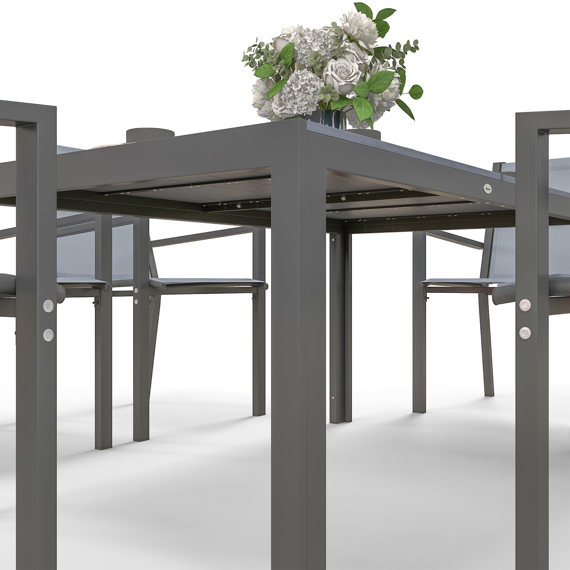 Seven-Piece Garden Dining Set, with Plastic Wood-Top Table - Grey