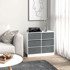 Chests of Drawer, Fabric Dresser Storage Cabinet with 6 Drawers for Bedroom, Living Room and Hallway, White and Grey