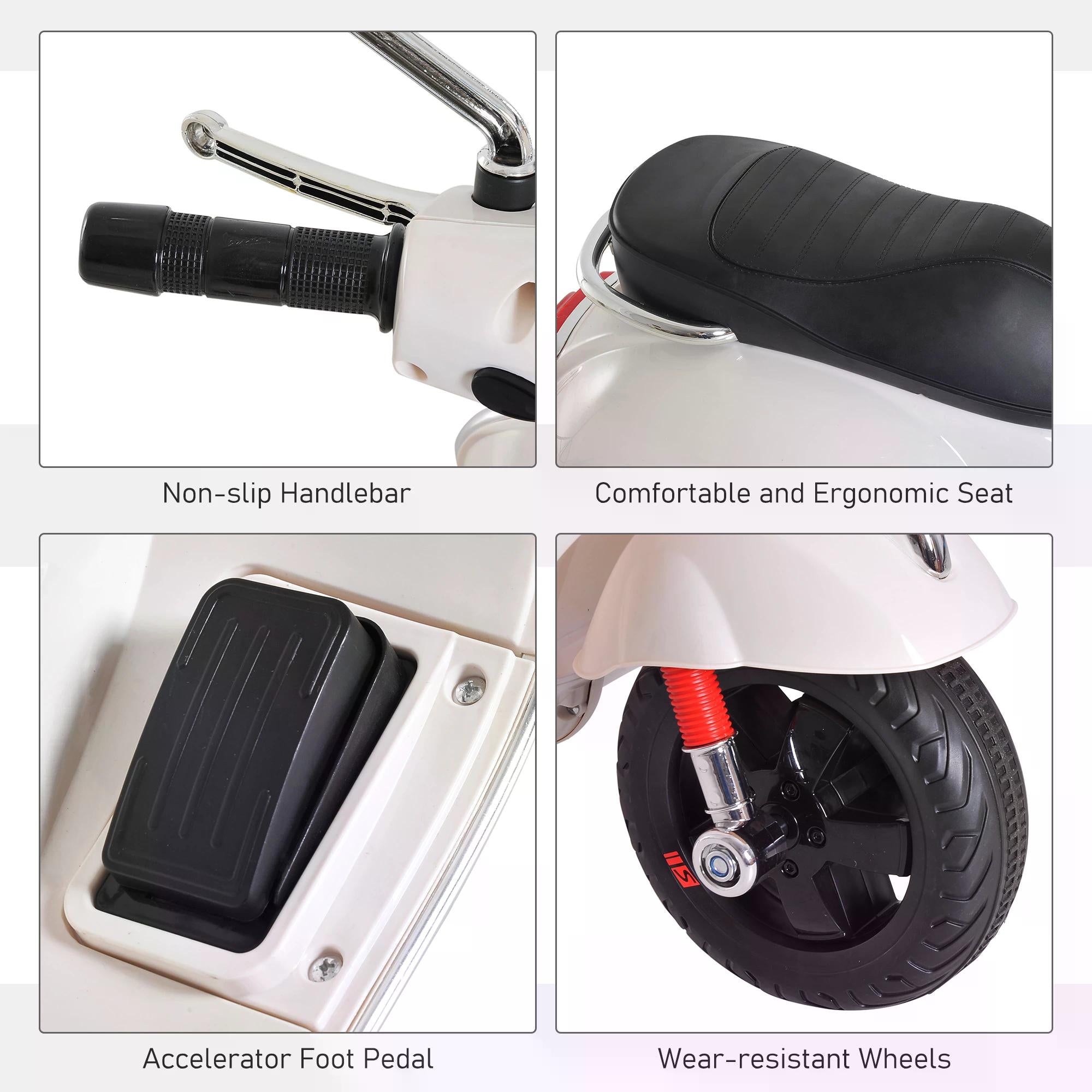 Kids Ride On Vespa Motorcycle W/LED Lights - White