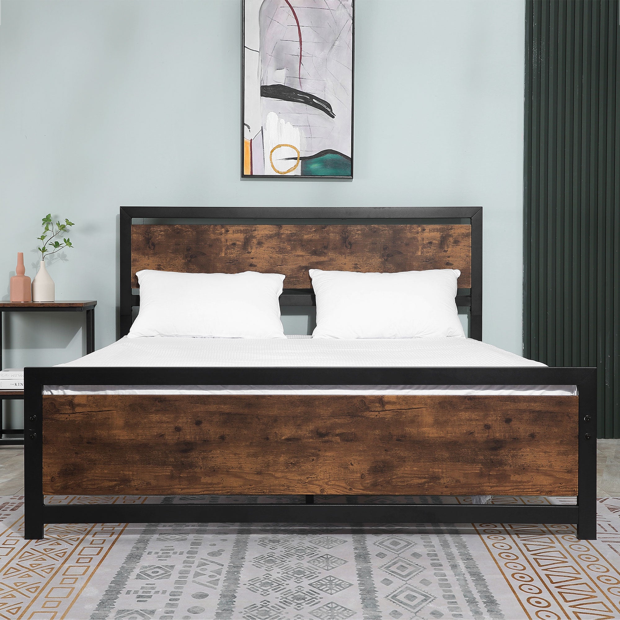King Size Metal Bed Frame with Headboard & Footboard, Strong Slat Support Full Bed Frame w/ Underbed Storage Space, Bedroom Furniture For Adults