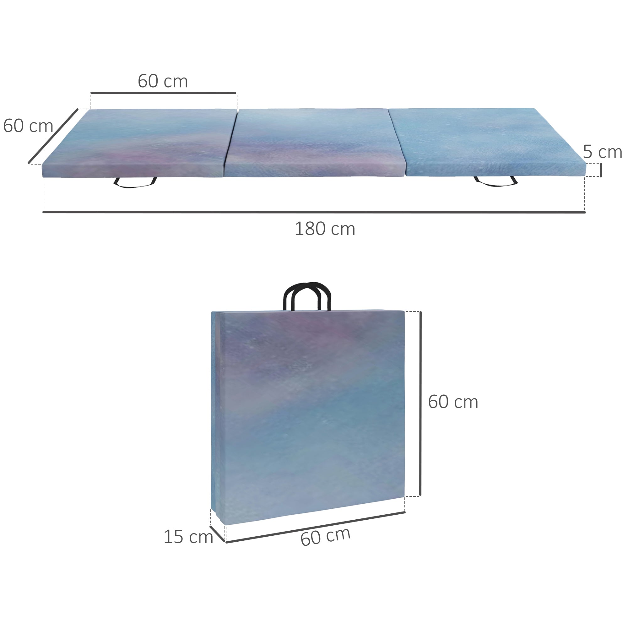 6FT Foldable Gymnastics Mat, Tri-Fold 2" Thick Crash Mat with Carry Strap Handles for Home Training, Sky Blue