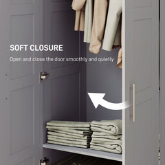 Double Paneled Door Wardrobe, with Shelves - Grey