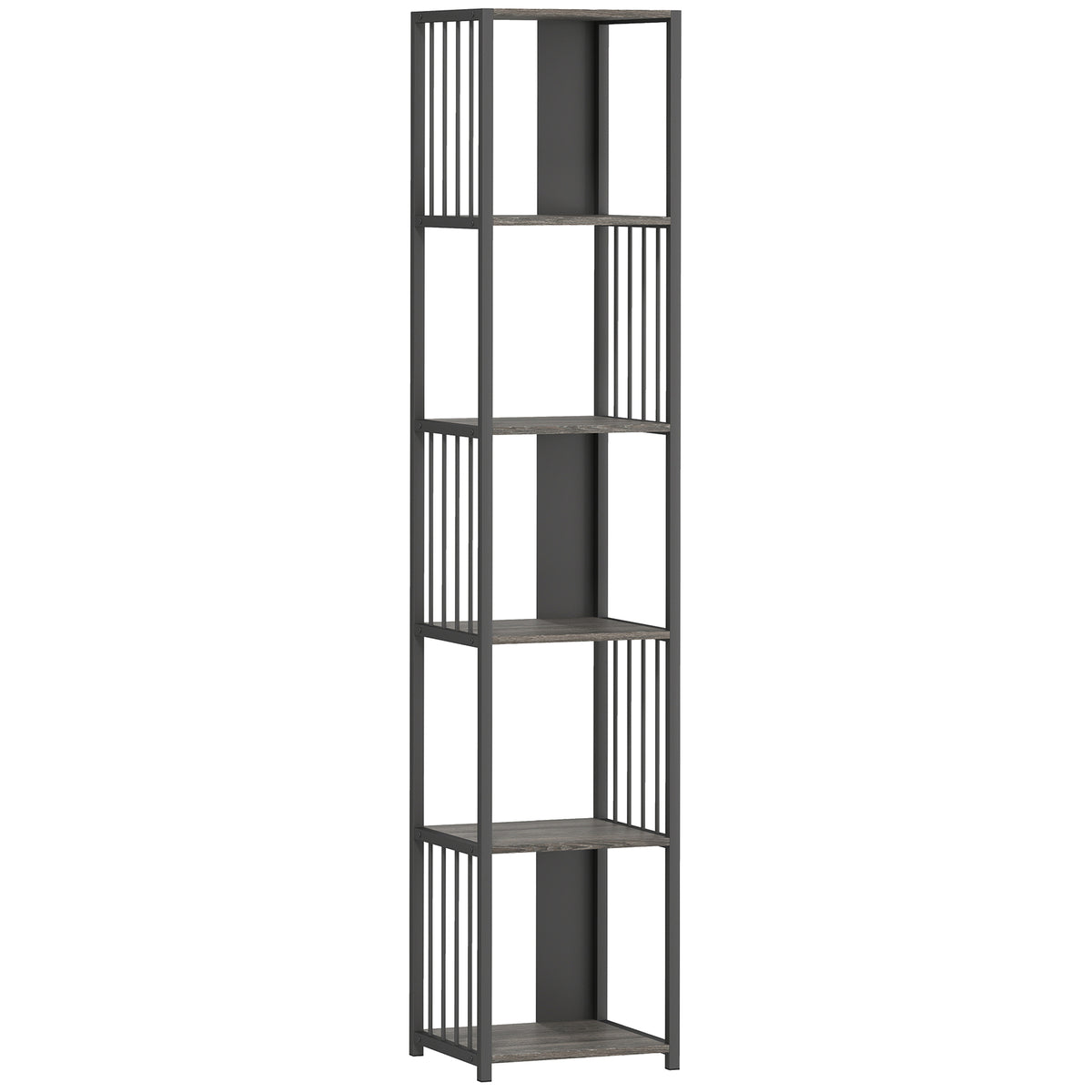 Fynco - 5-Tier Bookshelf with Steel Frame - Grey