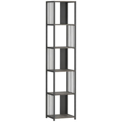 Fynco - 5-Tier Bookshelf with Steel Frame - Grey