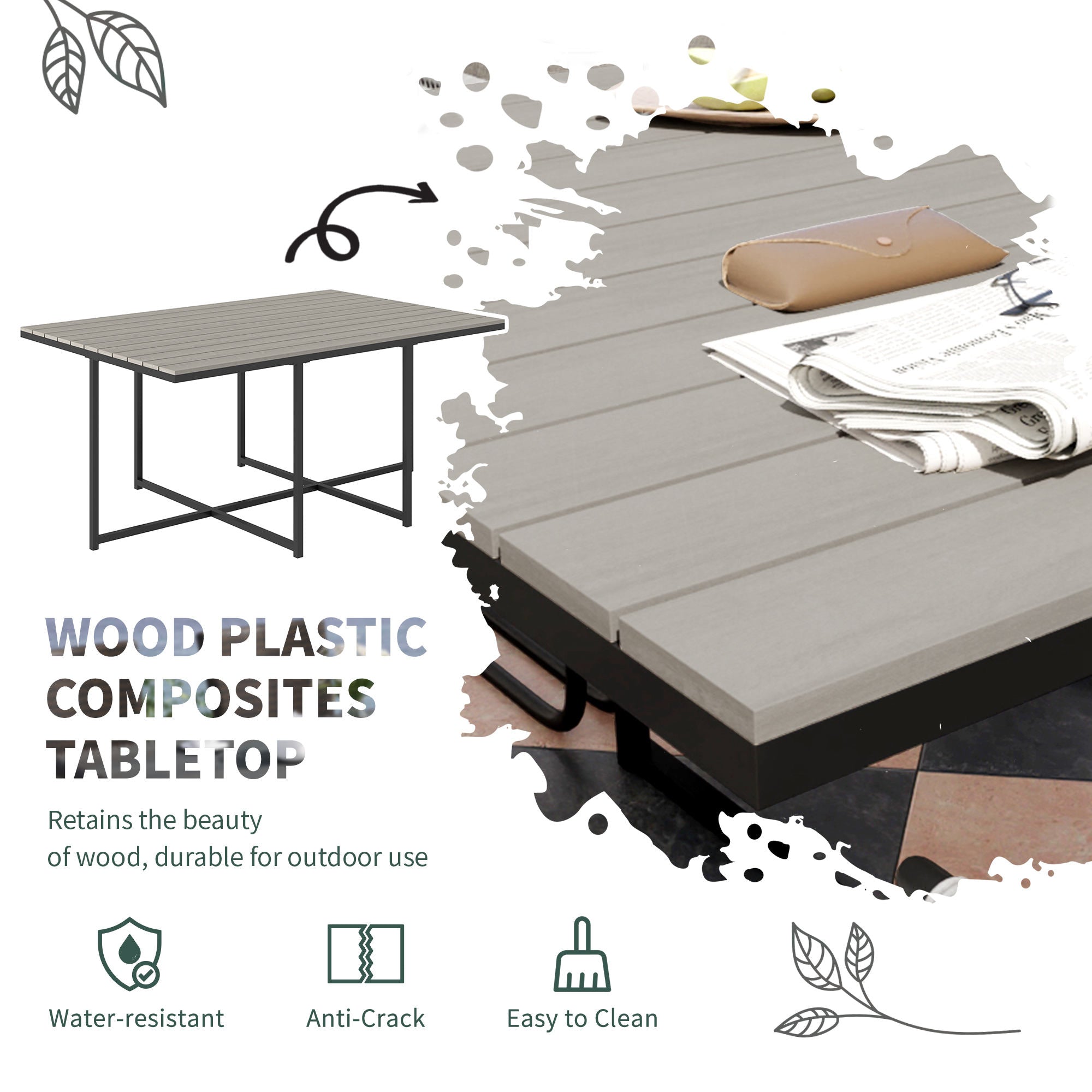 10 Seater Rattan Cube Garden Furniture Set, Rattan Dining Set with Cushions, Outdoor Dining Table and Chairs with 6 Armchairs, 4 Stools, Rectangular Wood Grain Plastic Top Table, Grey