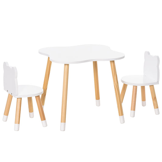 3-Piece Kids Table and Chair Set with 2 Bear-Shaped Chairs, for Ages 1-4 Years, White