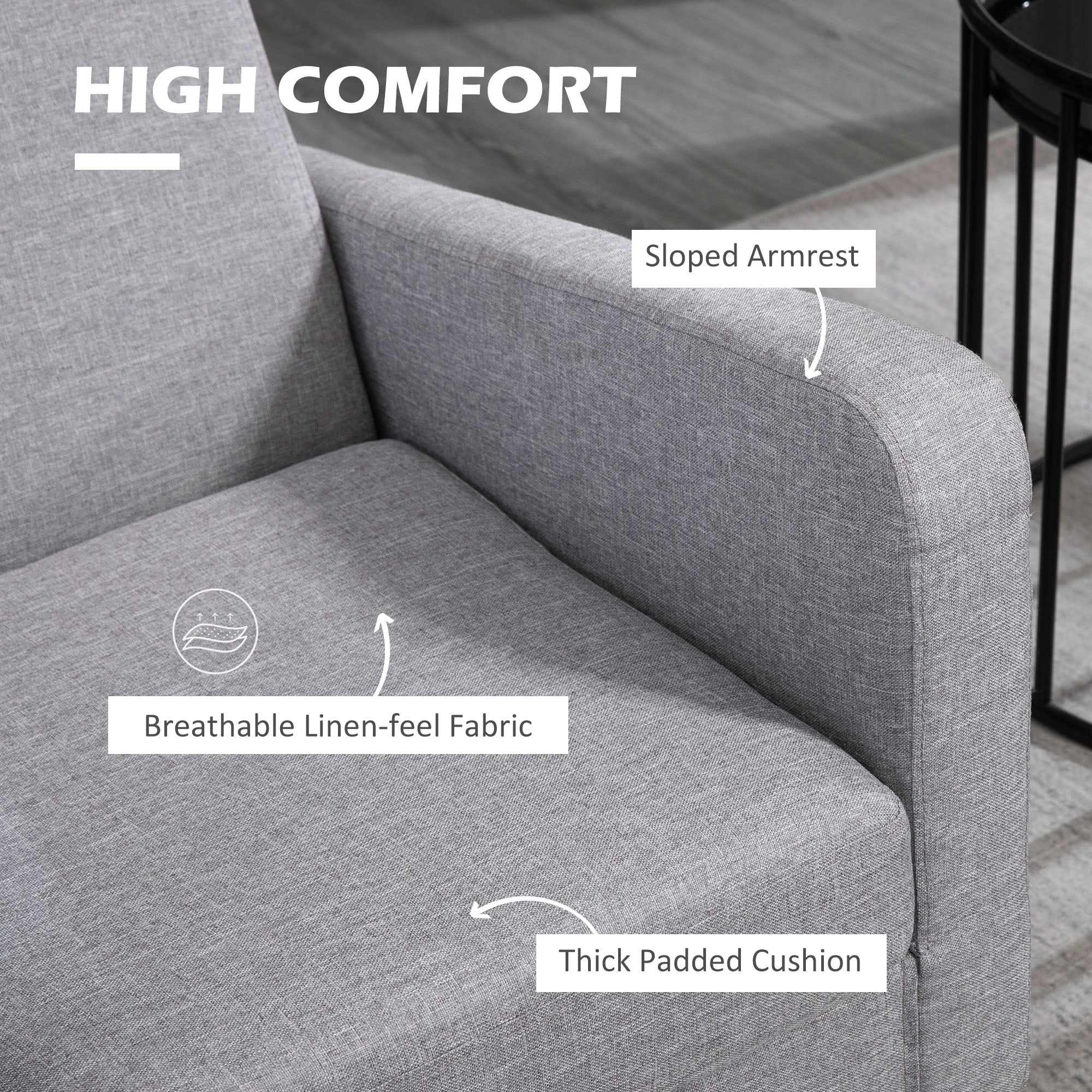 2 Pieces Modern Armchairs with Rubber Wood Legs, Upholstered Accent Chairs, Single Sofa for Living Room, Bedroom, Light Grey