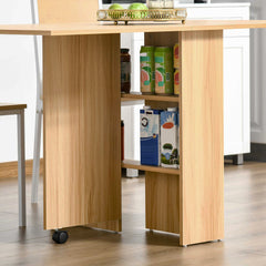 Fynco - Folding Dining Table, Drop Leaf Table for Small Spaces, Foldable Rectangular Tabletop with Storage Shelves for Kitchen, Dining Room, Teak