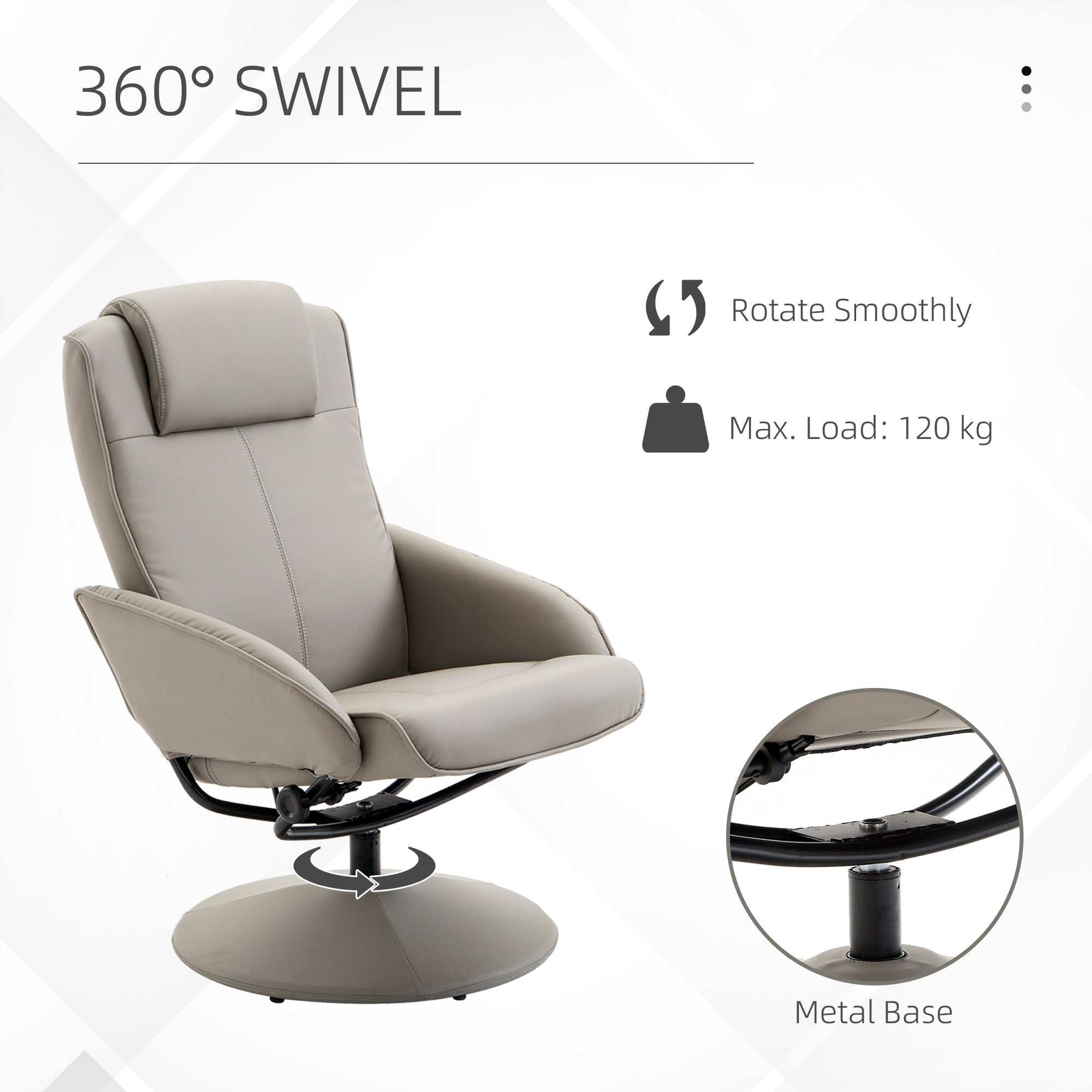Recliner Chair and Footstool, Swivel PU Leather Upholstered Armchair with Footstool and Adjustable Backrest for Living Room, Bedroom, Grey