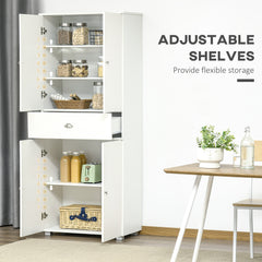 Fynco - Freestanding Tall Kitchen Cupboard Storage Cabinets with Drawer and 3 Adjustable Shelves for Dining Room, Living Room, White