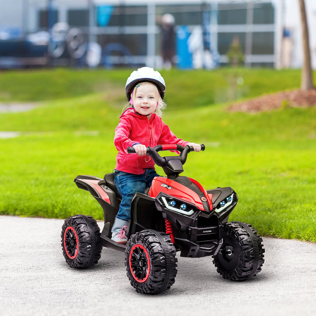 12V Ride-On Quad Bike w/ Music, Horn, for Ages 3-5 Years - Red