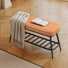 Fynco - PU Leather Shoe Storage Bench - Brown