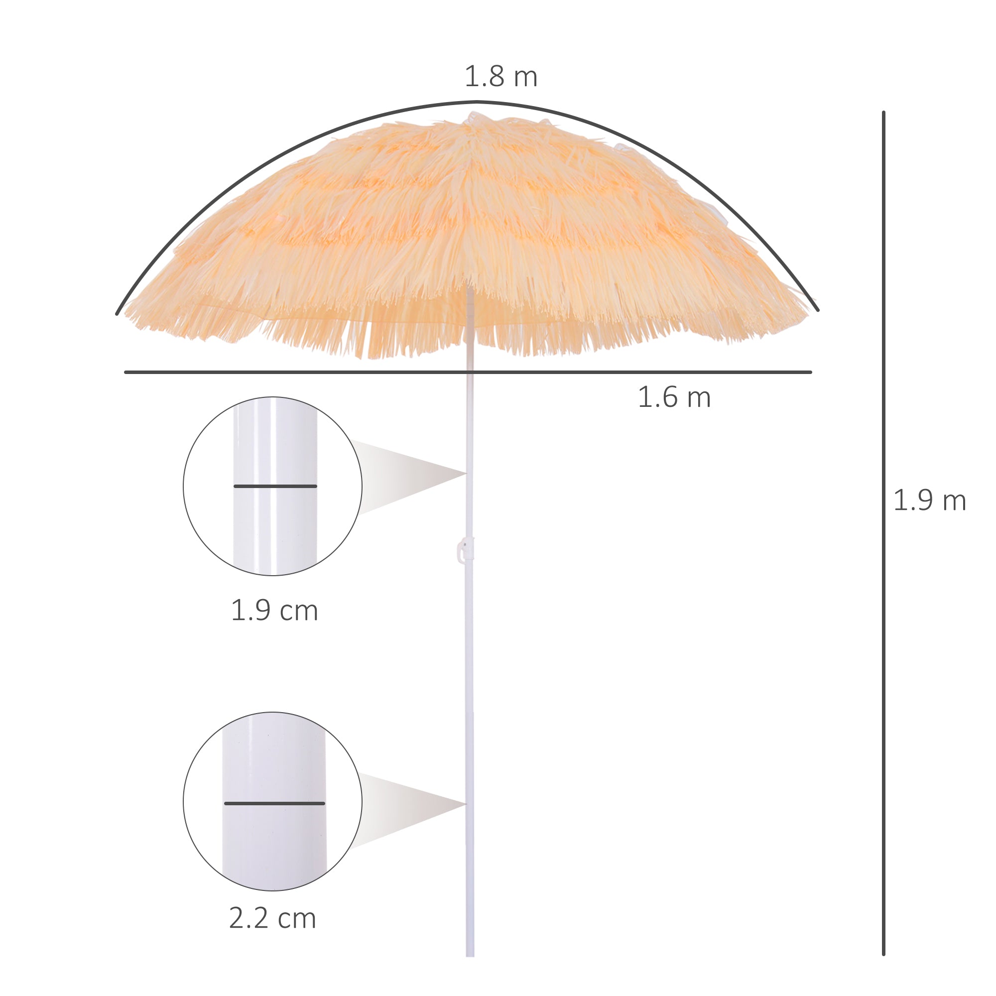 1.6m Patio Garden Hawaii Beach Sun Umbrella Sunshade Hawaiian Folding Tilting Crank Parasol (Wheat)