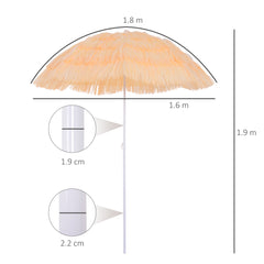 1.6m Patio Garden Hawaii Beach Sun Umbrella Sunshade Hawaiian Folding Tilting Crank Parasol (Wheat)