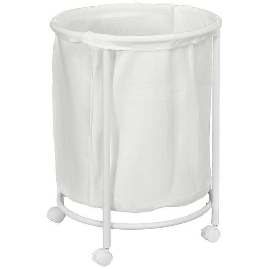 100L Steel Frame Laundry Bin, with Wheels - White