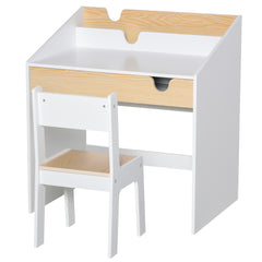 Kids Desk and Chair Set 2 Pieces Children Study Table with Storage Pull-Out Drawer Bookshelf for 3-6 Years Writing, Reading, Drawing
