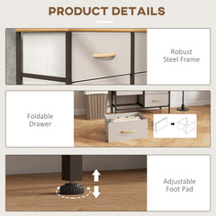 Fabric Chest of Drawers, Industrial Bedroom Dresser with 6 Fabric Drawers, Steel Frame and Wooden Top for Nursery, Living Room, Hallway, Cream White