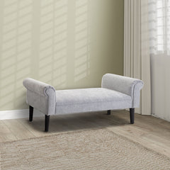 Bed End Bench, Window Seat, Linen Chaise Lounge Sofa with Arm and Wooden Legs for Bedroom, Living Room, Grey