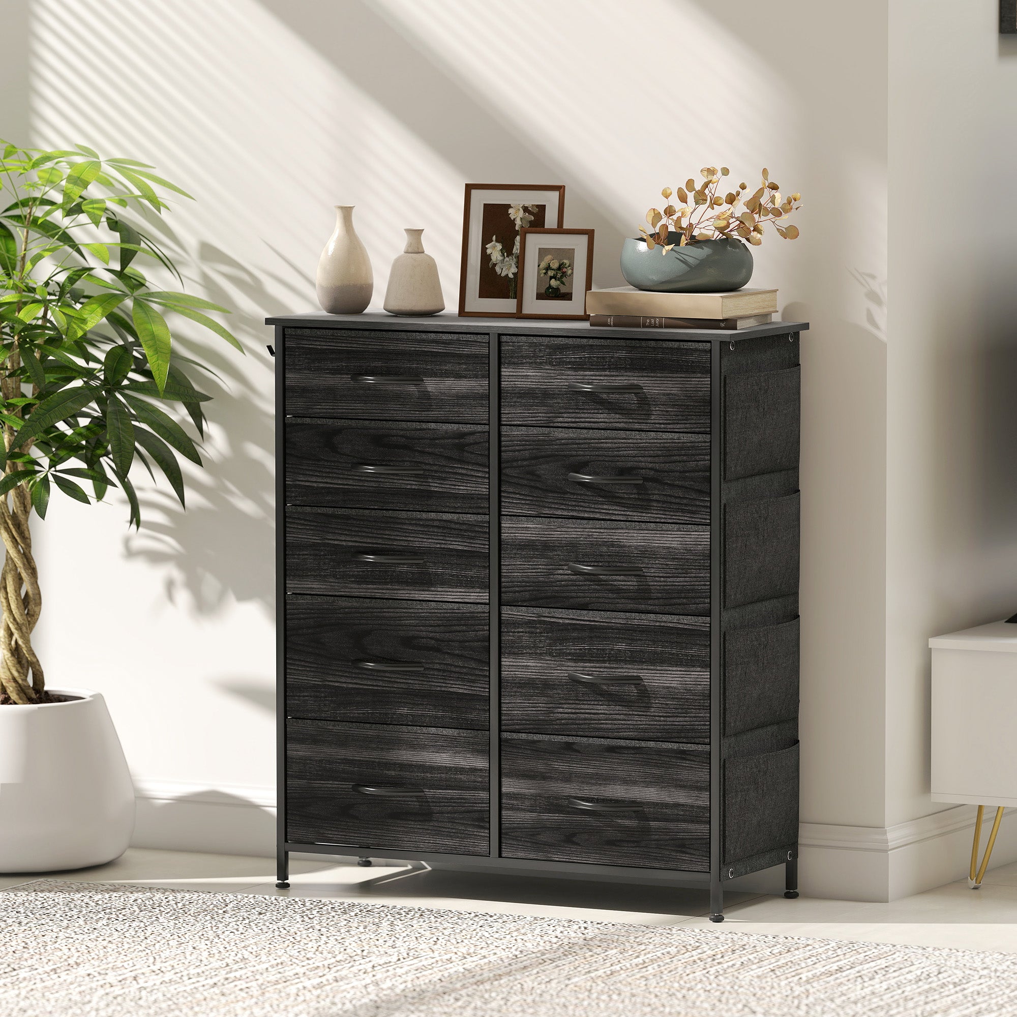Chest of Ten Fabric Drawers - Black