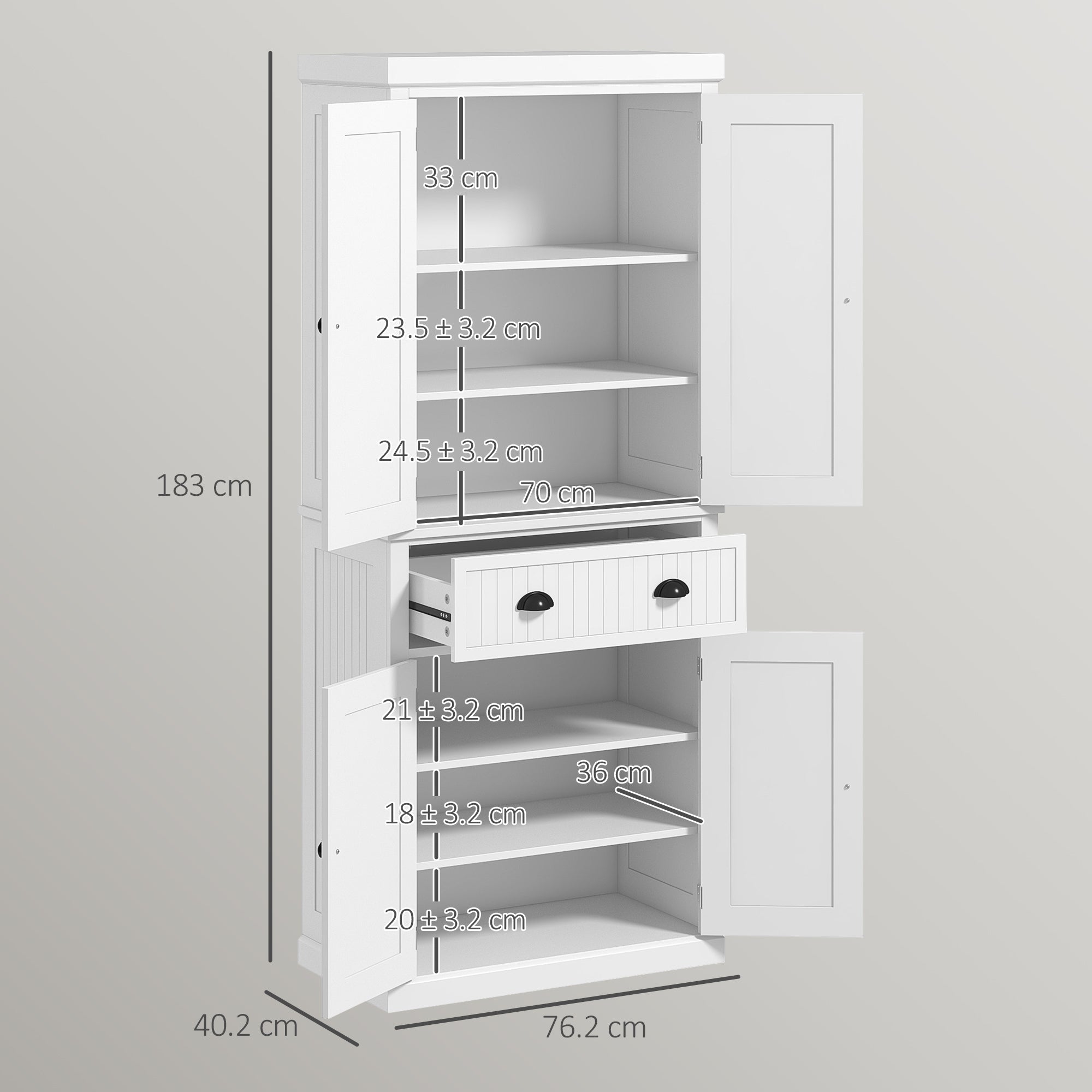 Freestanding Multi-Storage Kitchen Cabinet - White