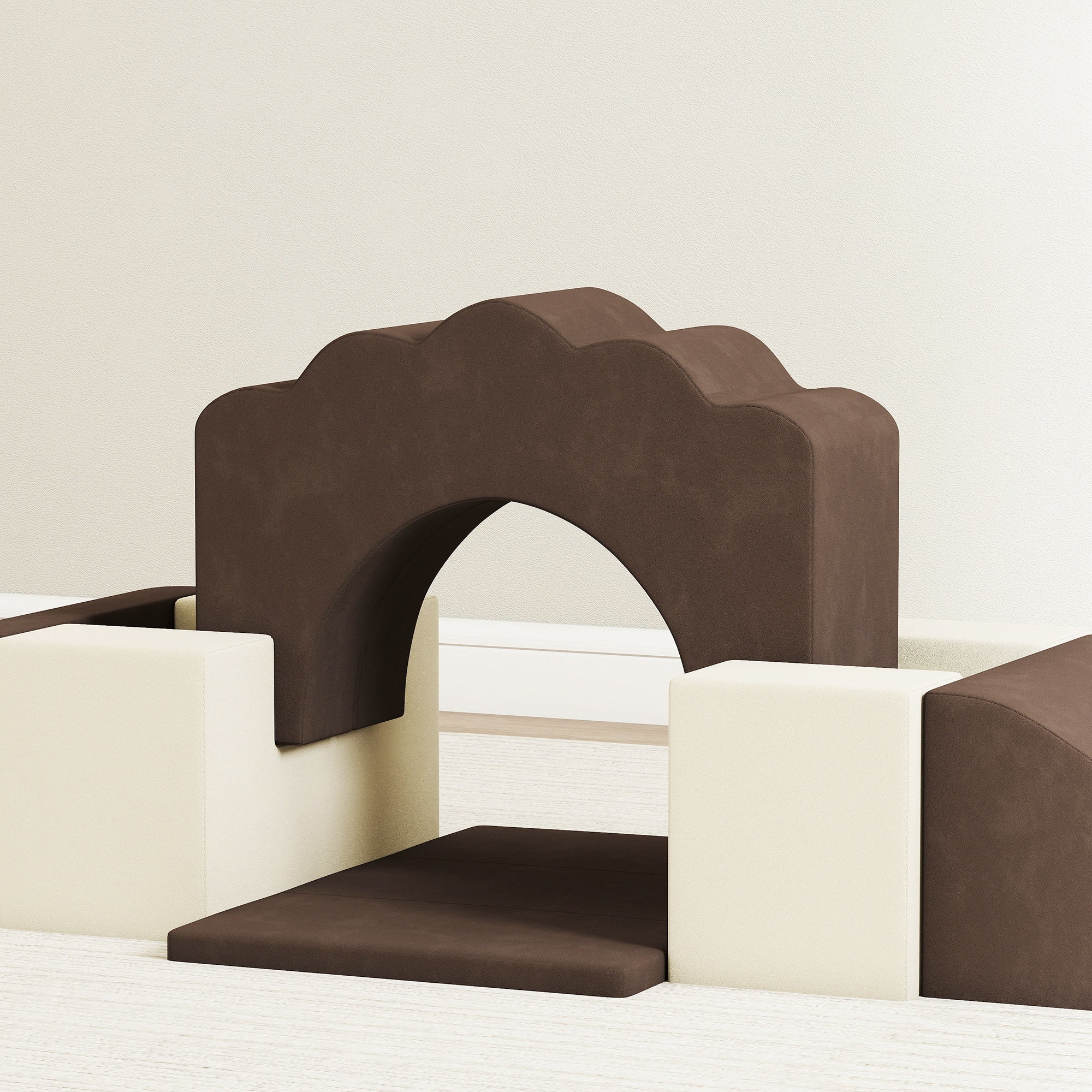 AIYAPLAY 7 Piece Kids Soft Play Set with Detachable Cover, Baby Indoor Climb and Crawl Foam Toy for Toddlers, Preschoolers, Brown