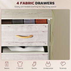 Chest of Four Fabric Drawers - Natural Wood Finish