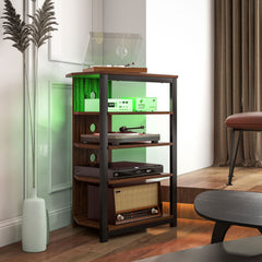 4-Tier Corner TV Stand with Storage, LED Lights, Cable Management, Small TV Unit Entertainment Centre for TVs up to 29", for Living Room, Bedroom
