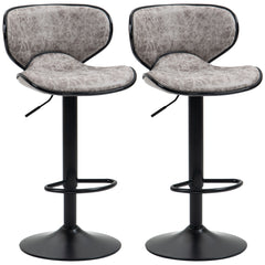 Bar Stool Set of 2 Microfiber Cloth Adjustable Height Armless Chairs with Swivel Seat, Grey