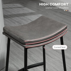 Breakfast Bar Stools Set of 2, Microfibre Upholstered Barstools, Industrial Bar Chairs with Curved Seat and Steel Frame for Dining Room, Kitchen, Grey