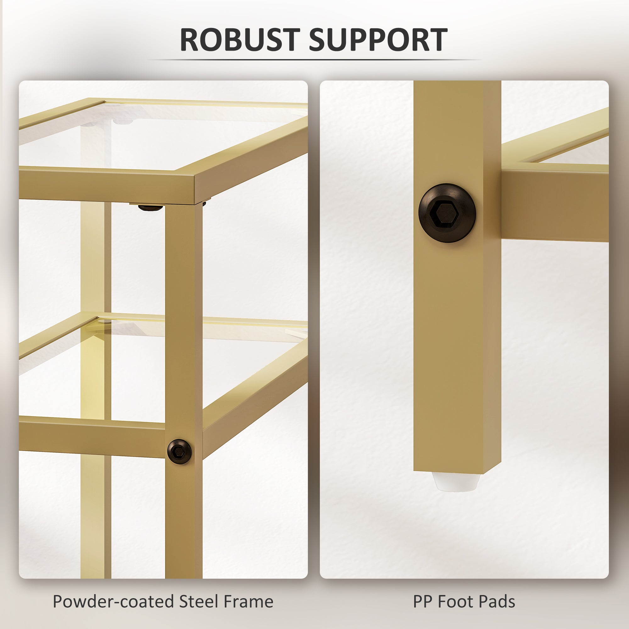 3-Tier Side Table, Narrow End Table with Storage Shelf and Tempered Glass Tabletop for Small Spaces, Bedroom, Living Room, Entryway, Gold Tone