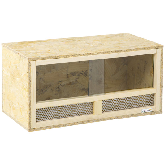Reptile Terrarium Vivarium Habitat w/ Transparent Sliding Doors, Breathable Mesh, for Lizards, Horned Frogs, Snakes and Chameleons, 60 x 29.5 x 29.5cm