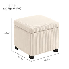 Storage Ottoman Bench, Corduroy Footstool with Removable Lid and Legs, 40cm Storage Chest Box for Living Room, Bedroom, Hallway, Beige