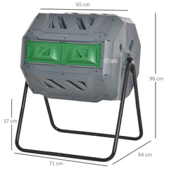 160L 360° Rotating Dual Chamber Composter - Grey