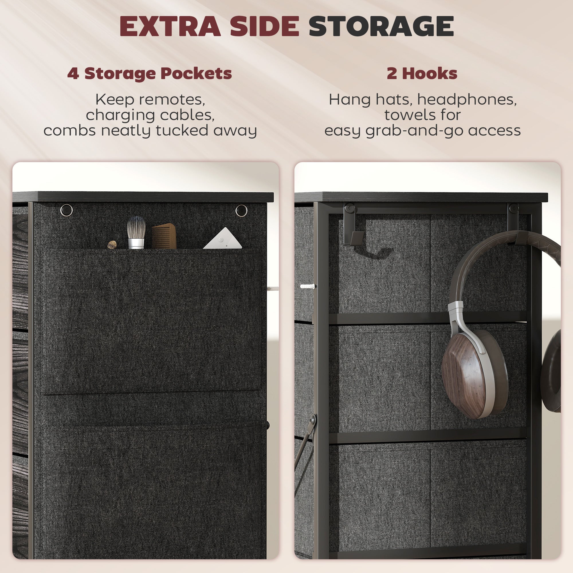 Chest of Five Fabric Drawers - Black