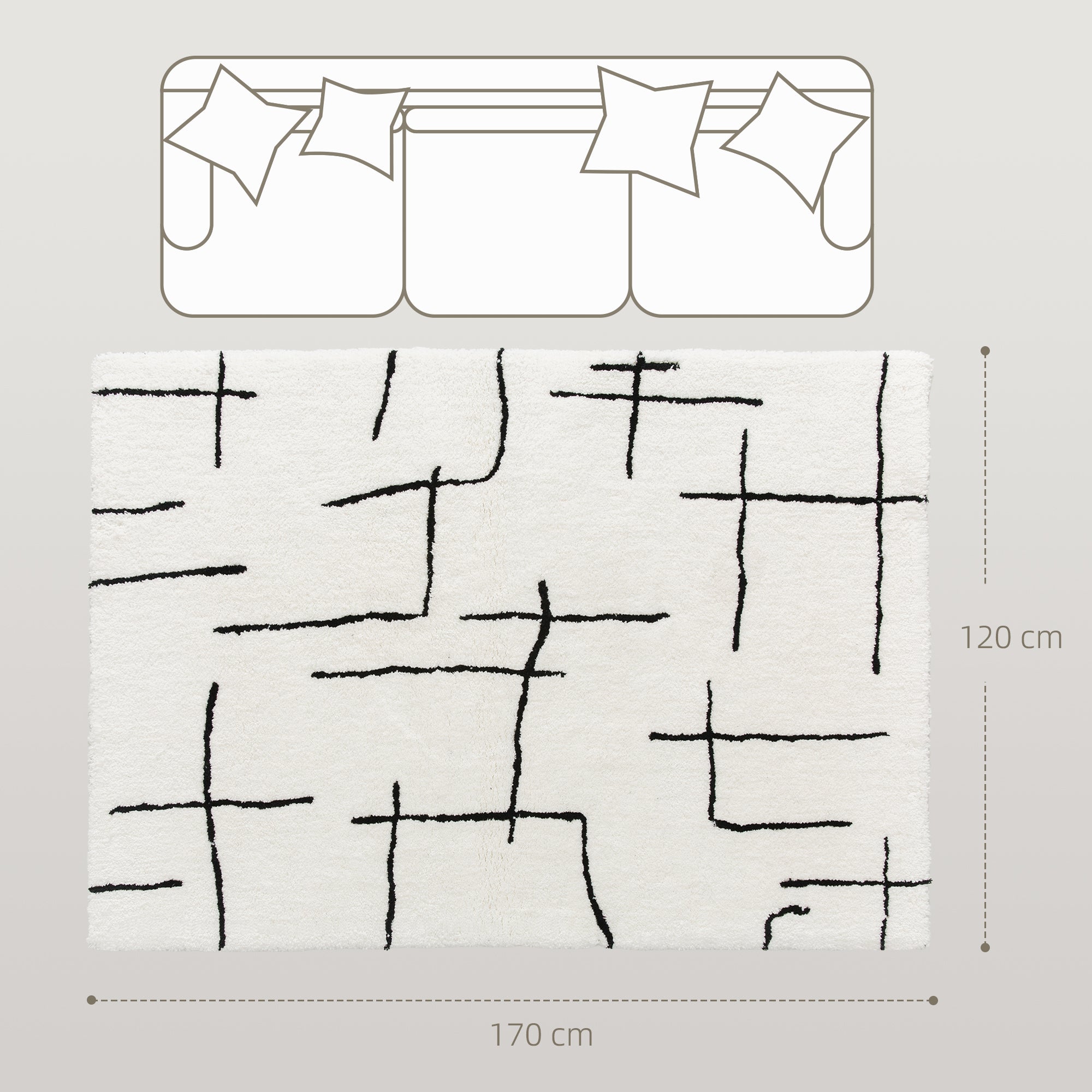 Fynco - Modern Fluffy Area Rug, Geometric Pattern Washable Rug, Soft High Pile Floor Carpet for Living Room, Bedroom, Dining Room, Home Office, 170 x 120 cm, Cream