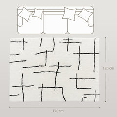 Fynco - Modern Fluffy Area Rug, Geometric Pattern Washable Rug, Soft High Pile Floor Carpet for Living Room, Bedroom, Dining Room, Home Office, 170 x 120 cm, Cream