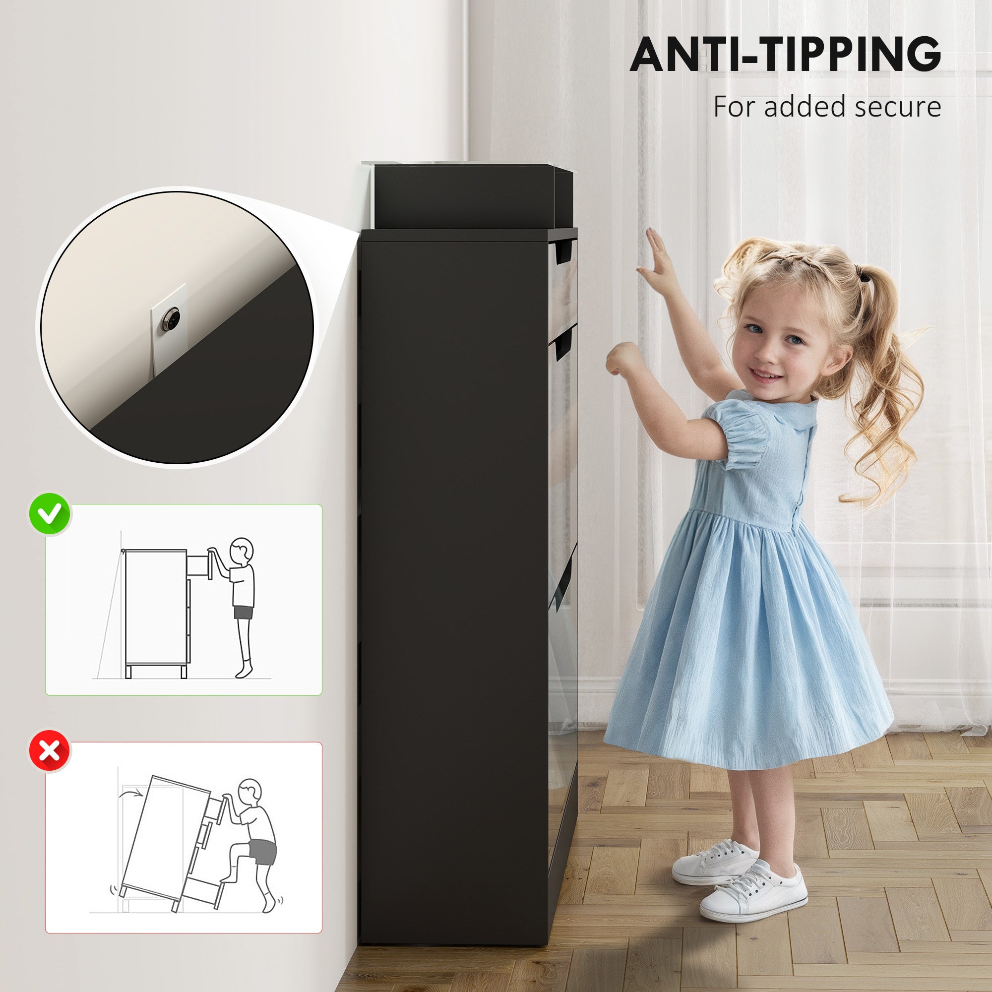 Fynco - Shoe Storage Cabinet with Slide Out Drawer, 2 Flip Doors, Tempered Glass Top - Black