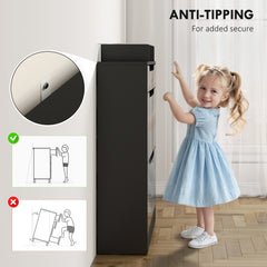 Fynco - Shoe Storage Cabinet with Slide Out Drawer, 2 Flip Doors, Tempered Glass Top - Black