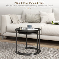 Nesting Tables Set of 2, Side End Table with Removable Tabletop Tray and Steel Frame for Living Room, Bedroom, Black